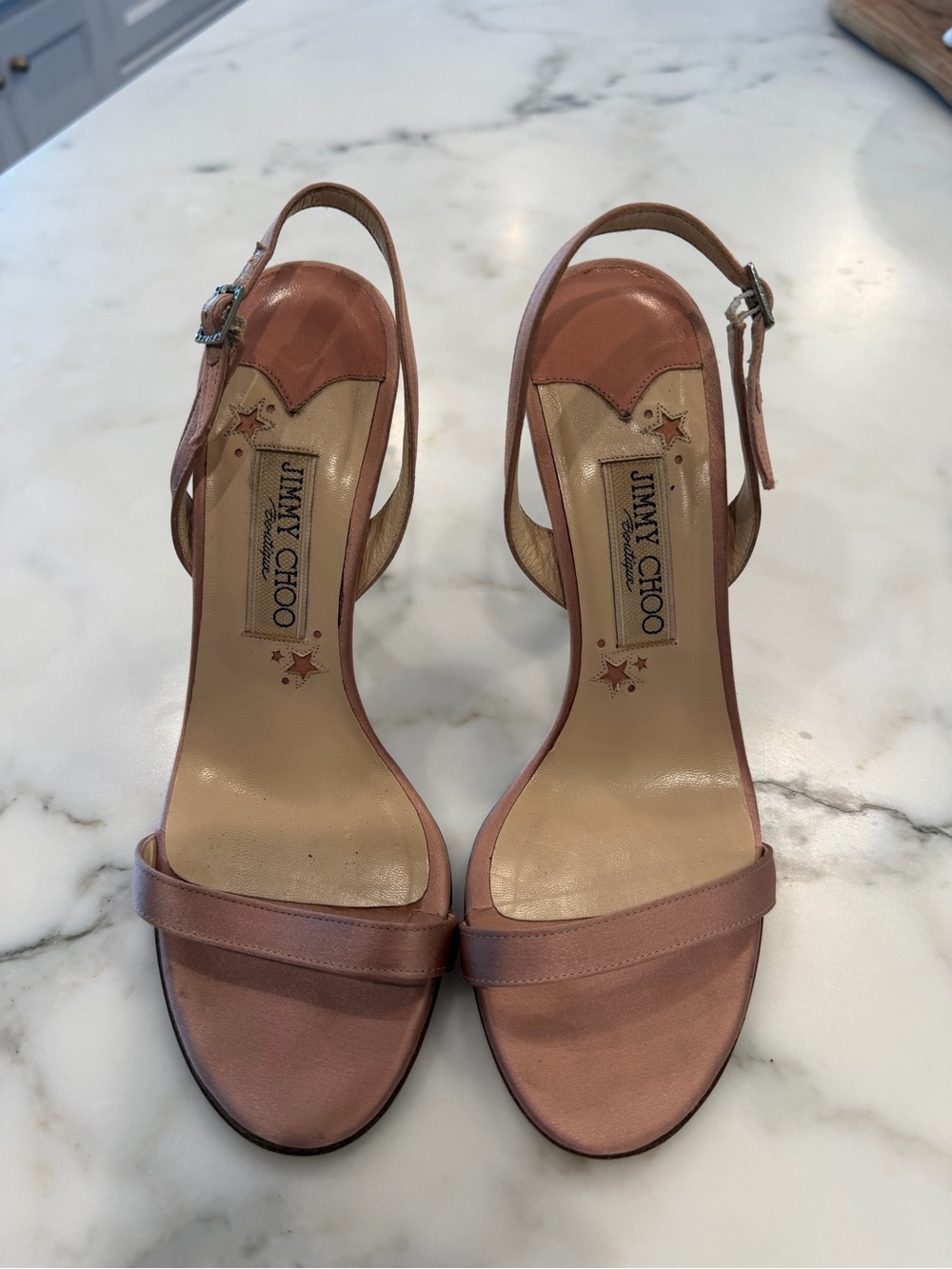 Jimmy Choo Champagne Satin Slingback Sandals